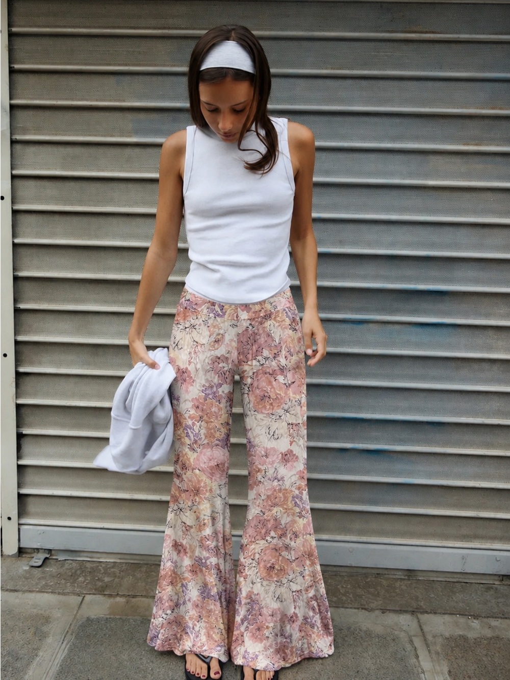 Zara Pink Floral Lightweight Flare Leg Pants size XS